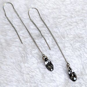 Sterling Silver Smoky Crystal NYE thread dangle earrings
